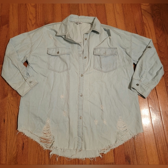 white birch Tops - White Birch Destructed Button Up